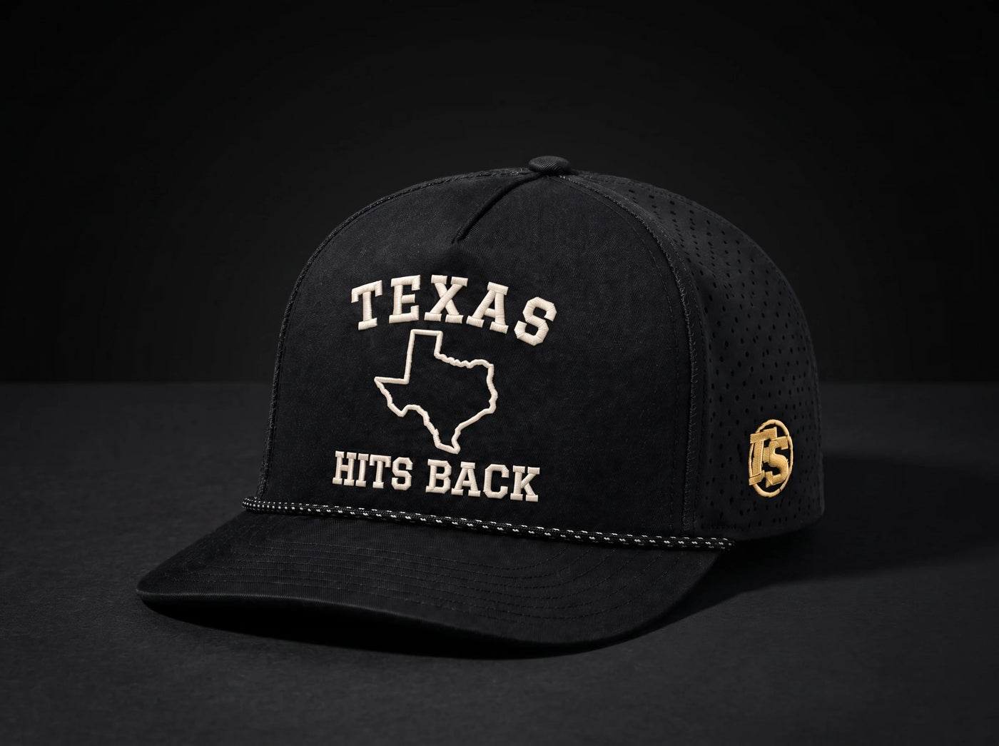 Texas Hits Back with ivory embroidery, laser-perforated athletic sides and black-and-white flecked rope