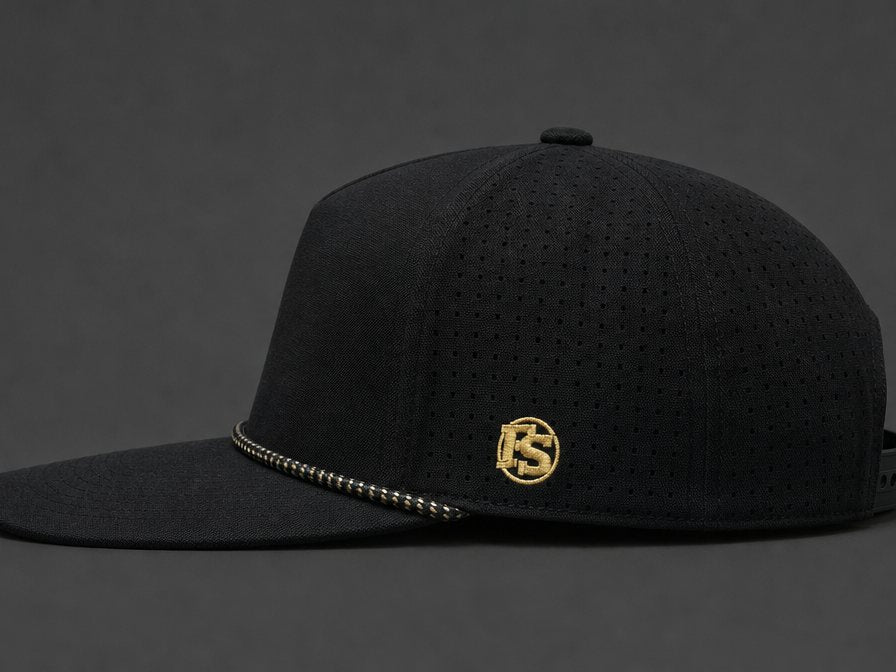 Side profile of the USA 250 snapback showing the structured crown and perforated panels