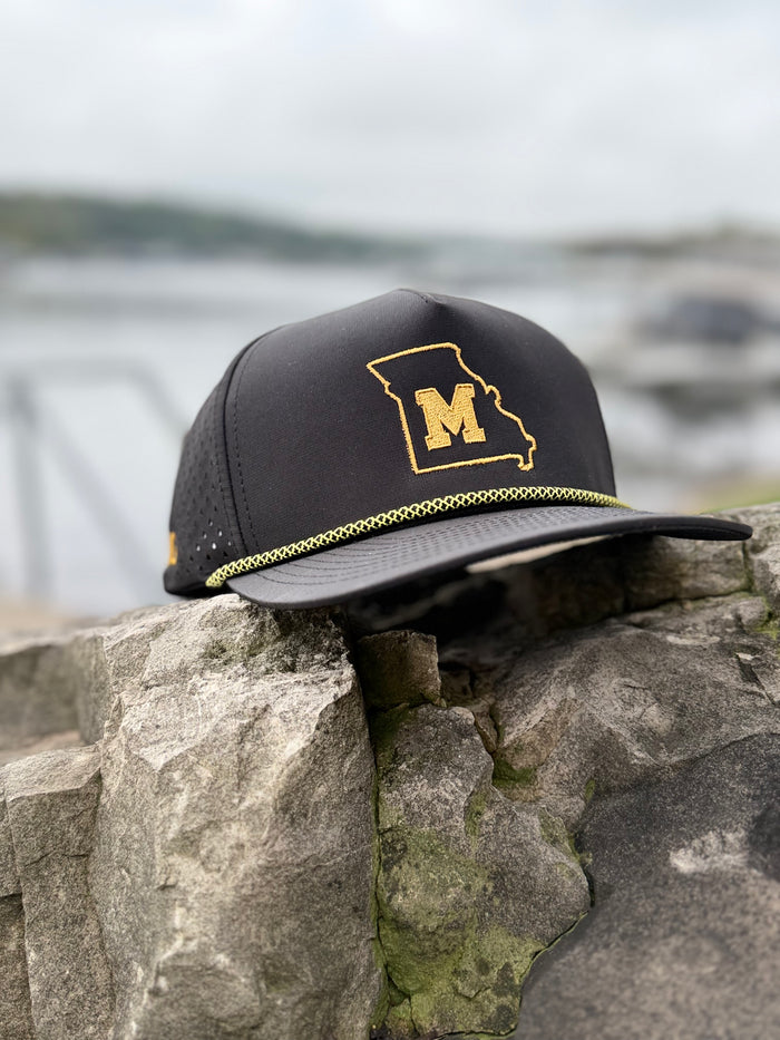 The Fifty with gold Missouri outline and M, patterned rope and laser-perforated panels.