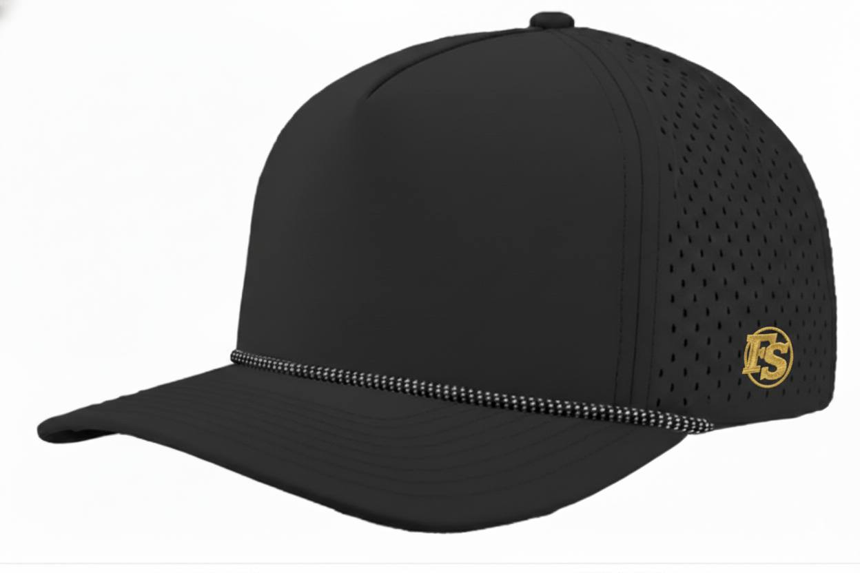 USA 250 snapback — black five-panel with white USA outline and gold 250