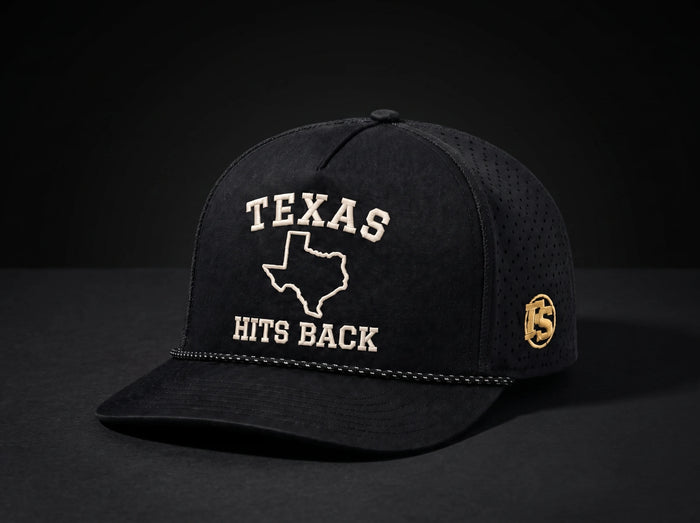 Texas Hits Back with ivory embroidery, laser-perforated athletic sides and black-and-white flecked rope