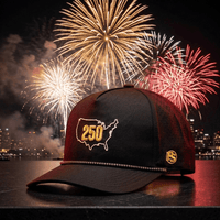 USA 250 against fireworks, with the gold 250, white US outline and gold FS badge visible.